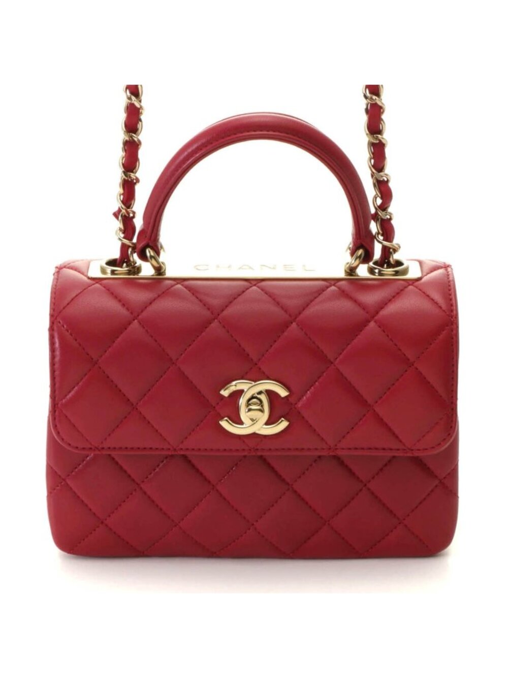 Chanel Quilted Trendy CC Top Handle Handbag Lambskin Red Random Stamp